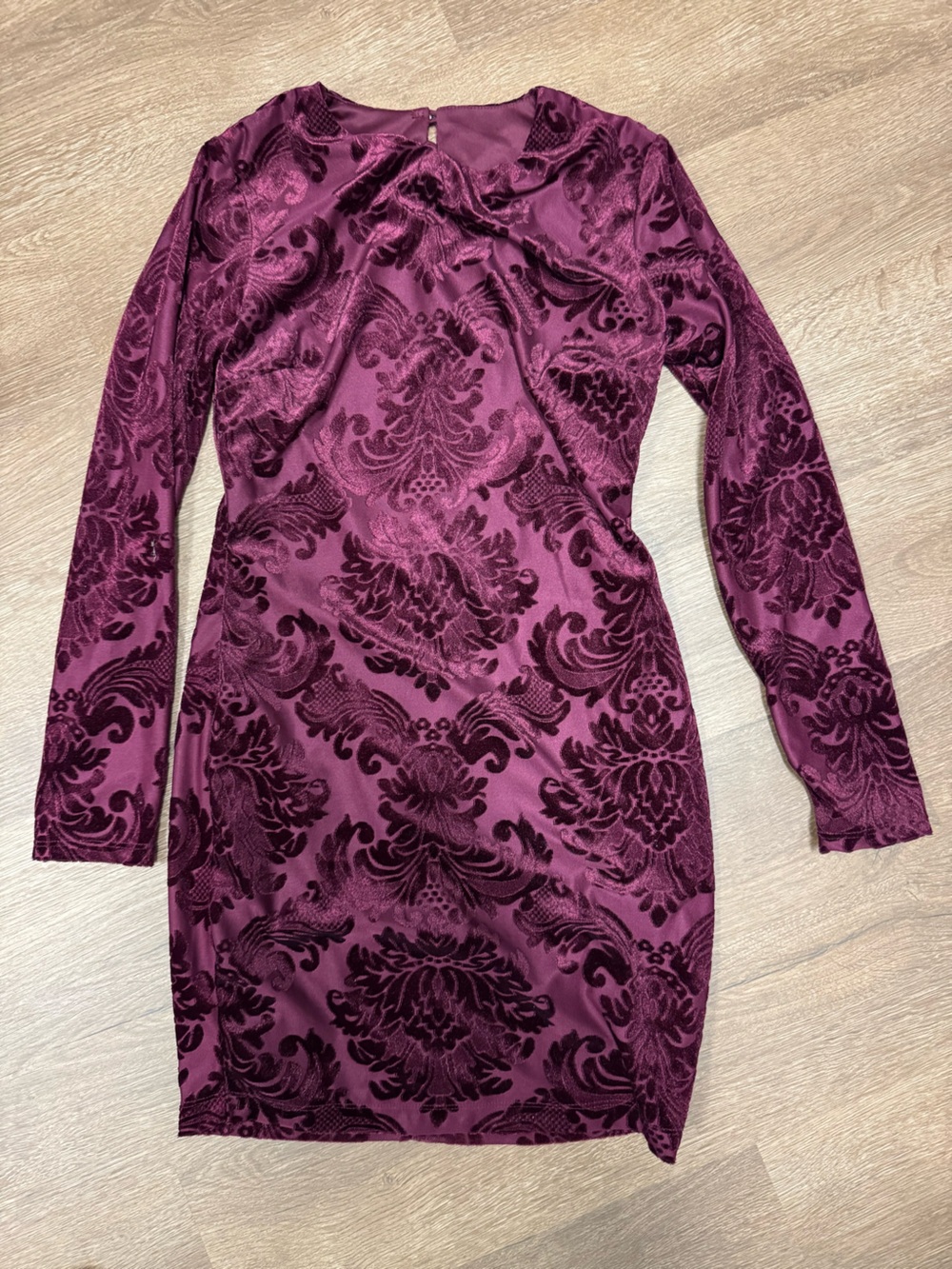 Long Sleeve Velvet Burnout Bodycon Dress in Plum